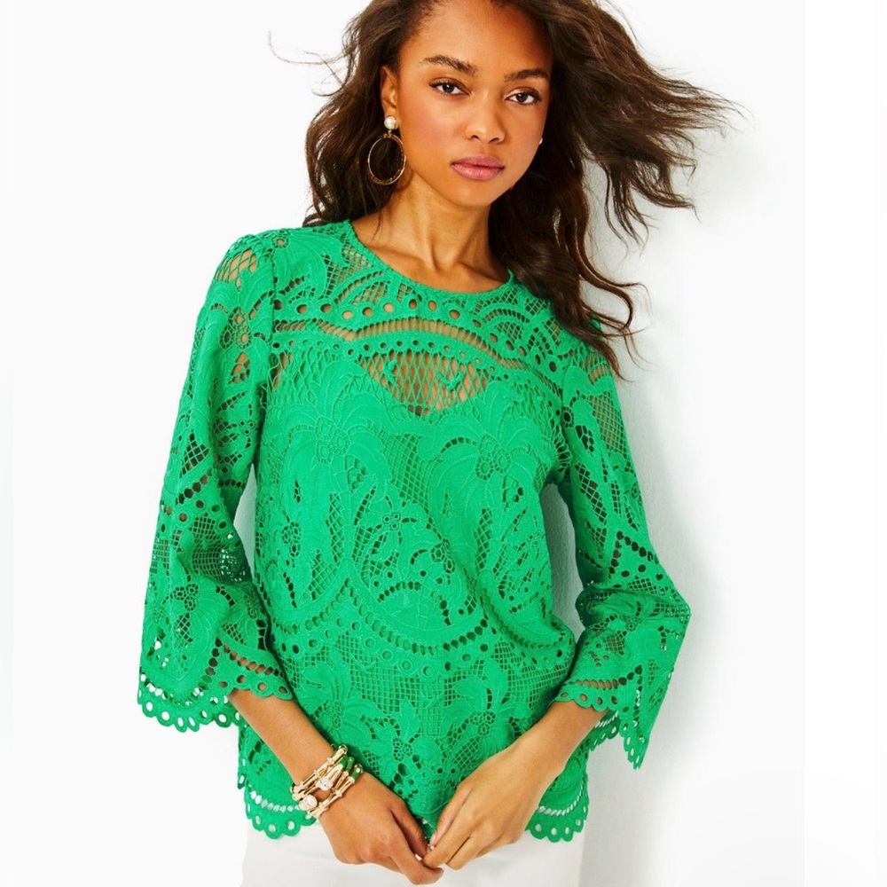 NWT Lilly Pulitzer Oaklynn Green Lace Tunic
